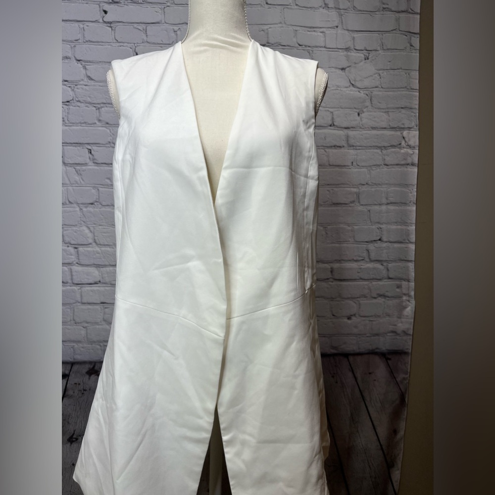 All : Row white drape front vest open tie back size medium